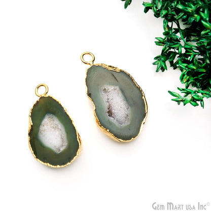 Geode Druzy 33x18mm Organic Gold Electroplated Single Bail Gemstone Earring Connector 1 Pair