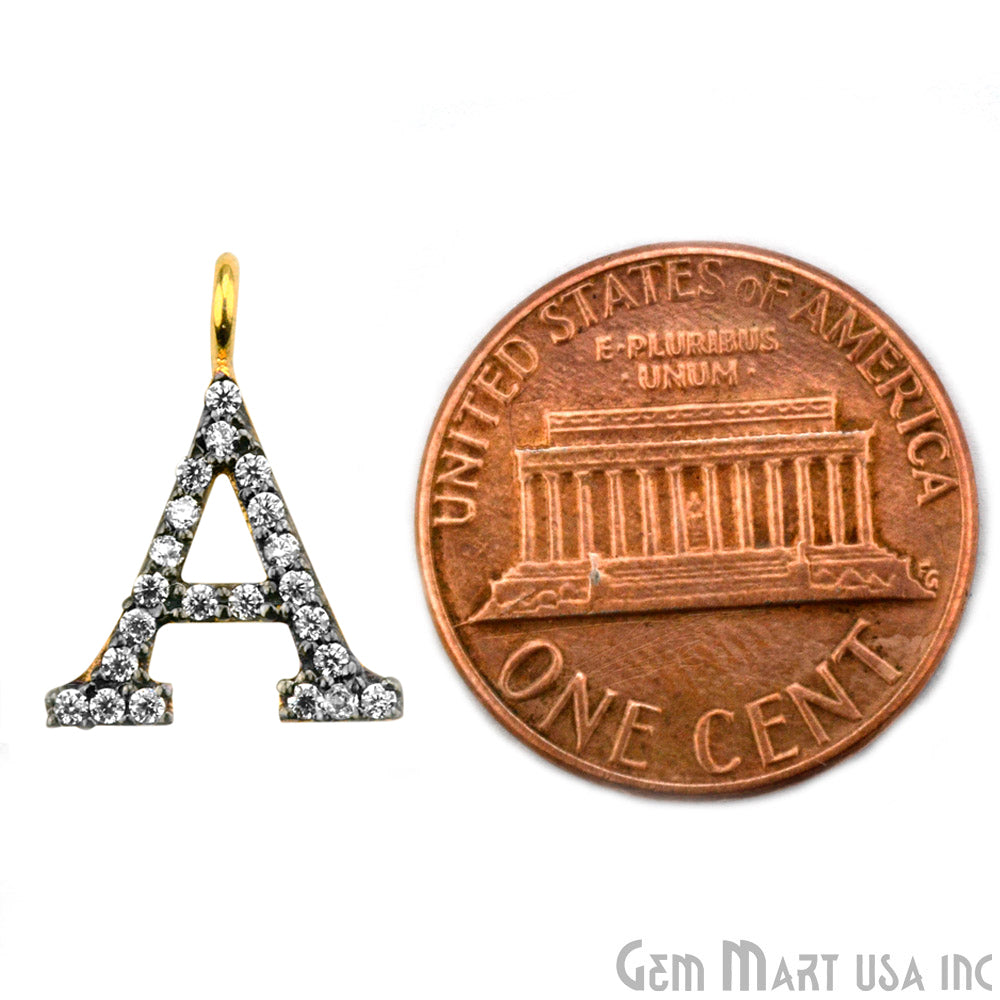 A' Alphabet Charm CZ Pave Gold Vermeil Charm for Bracelet & Pendants - GemMartUSA