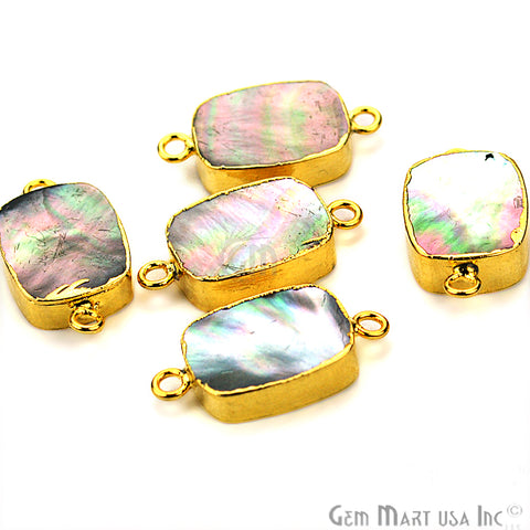 Abalone Octagon 12x16mm Double Bail Gold Edged Gemstone Connector