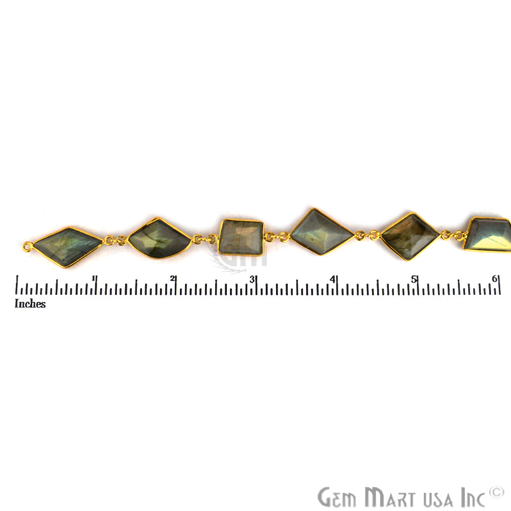 Labradorite 10-15mm Mix Shape Gold Bezel Continuous Connector Chain - GemMartUSA (763989655599)