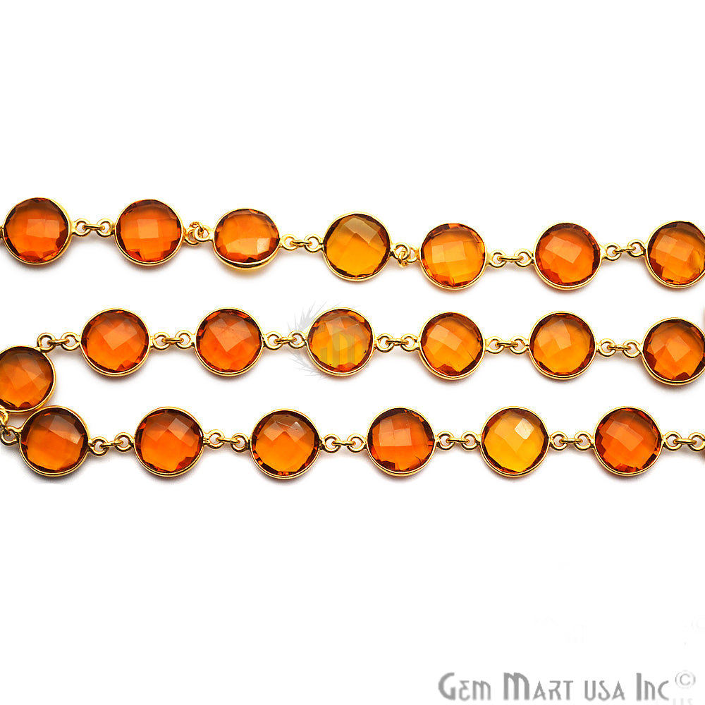 Citrine 12mm Round Gold Plated Continuous Connector Chain - GemMartUSA (764276441135)