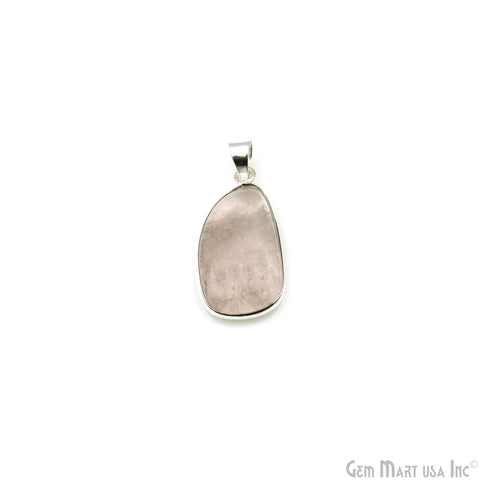 Rose Quartz Gemstone Free Form 32x17mm Sterling Silver Necklace Pendant 1PC