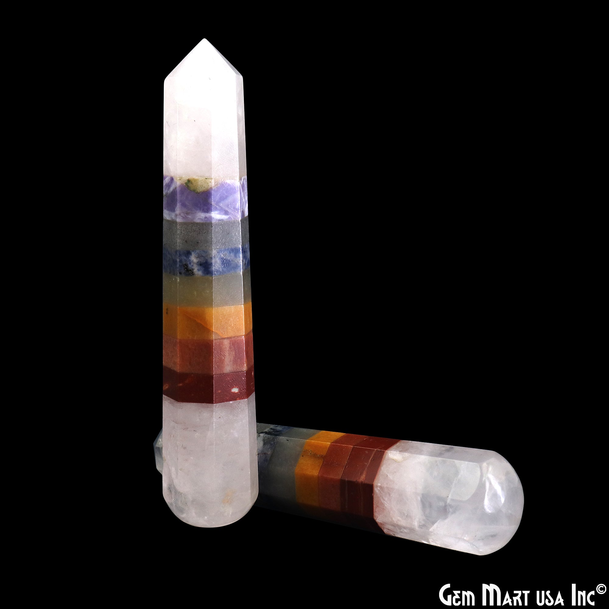 7 Chakra With Crystal Point Pencil Jumbo Tower Healing Meditation Gemstones 5 Inch