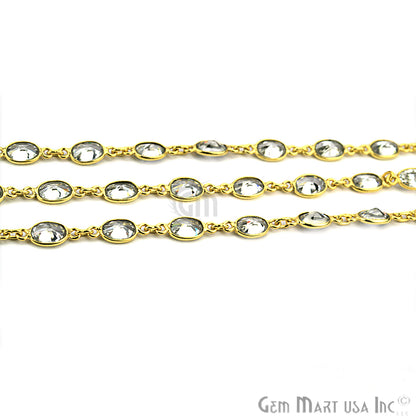 White Zircon 6x4mm Oval Bezel Gold Continuous Connector Chain - GemMartUSA (764306620463)