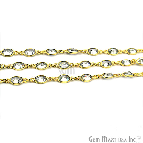 White Zircon 6x4mm Oval Bezel Gold Continuous Connector Chain - GemMartUSA (764306620463)