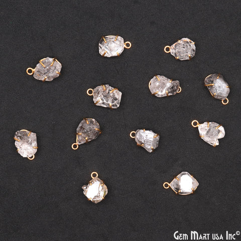 Rough Herkimer Diamond 19x11mm Gold Plated Single Bail Prong Setting Connector