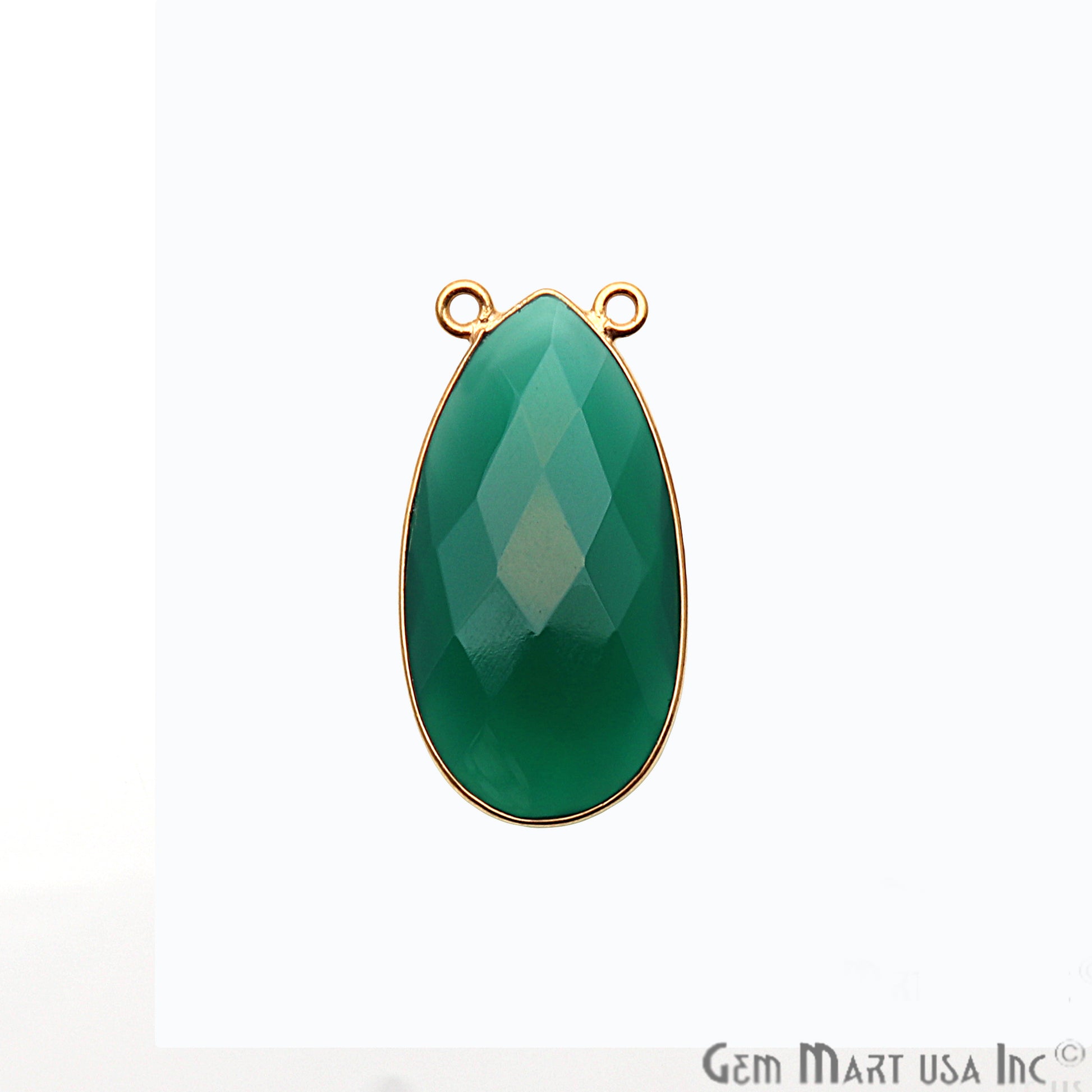 Green Onyx 30x16mm Pears Gold Plated Double Bail Connector - GemMartUSA