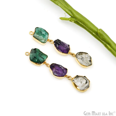 Rough Long Gemstone Bezel Setting Gold Plated Earring Connector