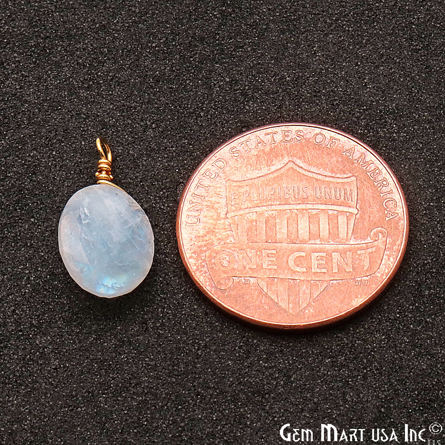 Rainbow Moonstone 8x10mm Oval Single Bail Gold Wire Wrapped Gemstone Connector - GemMartUSA