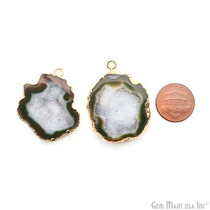 Geode Druzy 39x29mm Organic Gold Electroplated Single Bail Gemstone Earring Connector 1 Pair