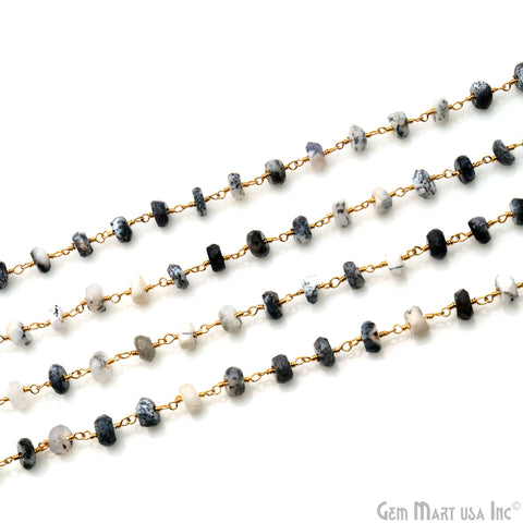 Dendrite Opal 5-6mm Gold Wire Wrapped Rondelle Faceted Bead Rosary Chain