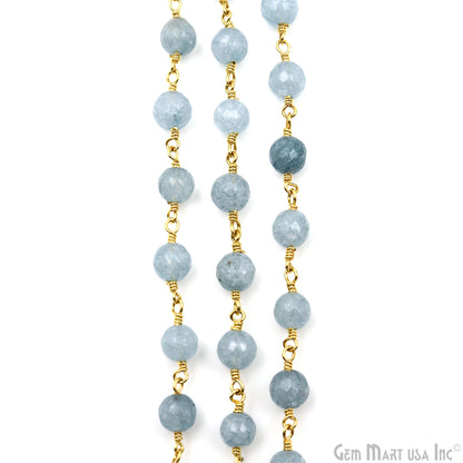 Gray Jade 6mm Faceted Beads Gold Wire Wrapped Rosary Chain