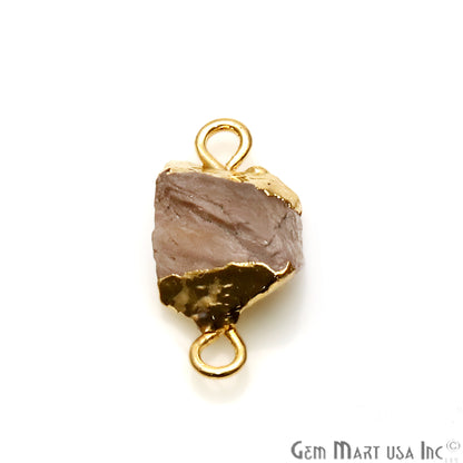 Rough Rose Quartz Organic 18x9mm Gold Electroplated Pendant Connector - GemMartUSA