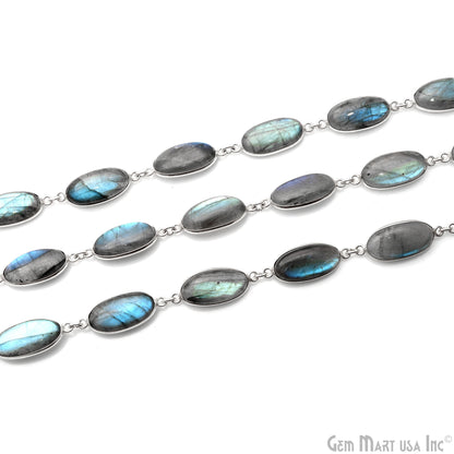 Labradorite Cabochon Oval 9x18mm Silver Plated Continuous Connector Chains