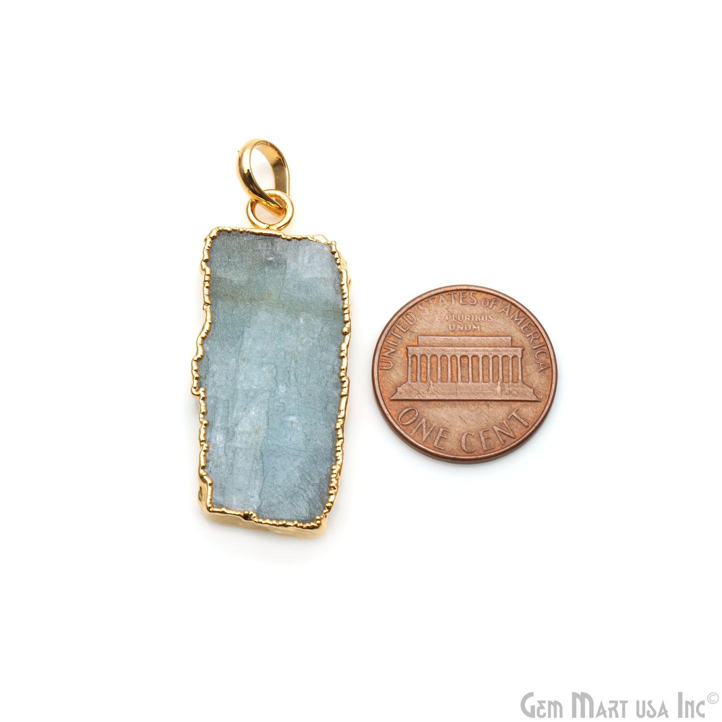 Aquamarine Free Form shape 37x15mm Gold Electroplated Gemstone Single Bail Pendant