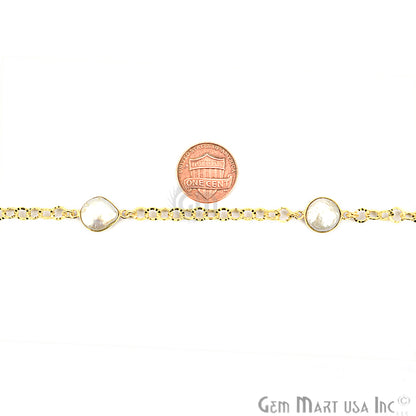 Freshwater Pearl 10mm Round Gold Plated Bezel Connector Chain - GemMartUSA (764192915503)