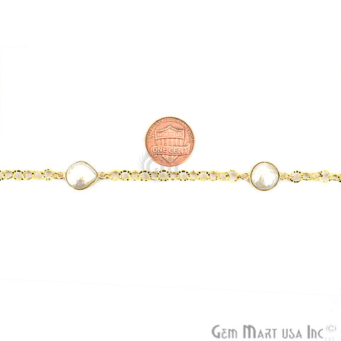 Pearl 10mm Round Gold Plated Bezel Connector Chain - GemMartUSA (764192915503)
