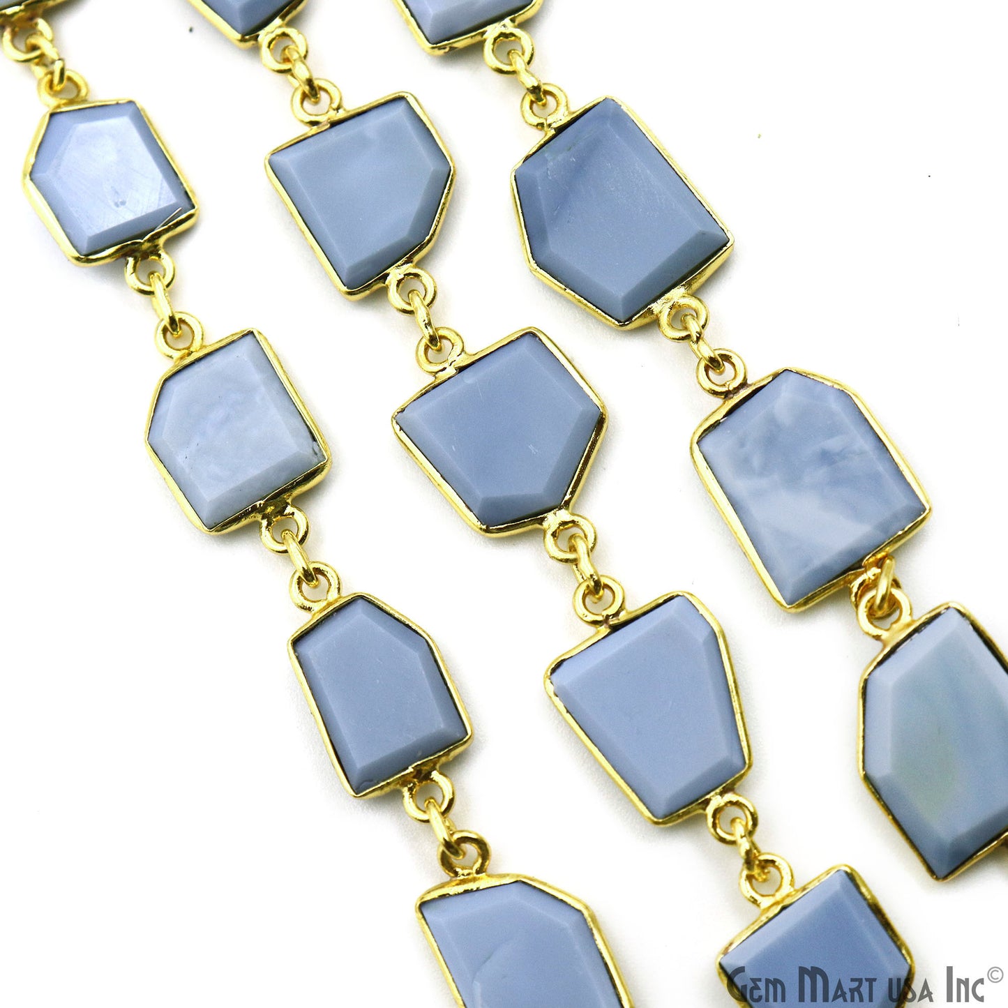 Blue Opal Free Form 10mm Bezel Gold Plated Continuous Connector Chain