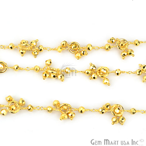 Golden Pyrite Gold Plated Wire Wrapped Beads Dangle Rosary Chain - GemMartUSA (763675181103)