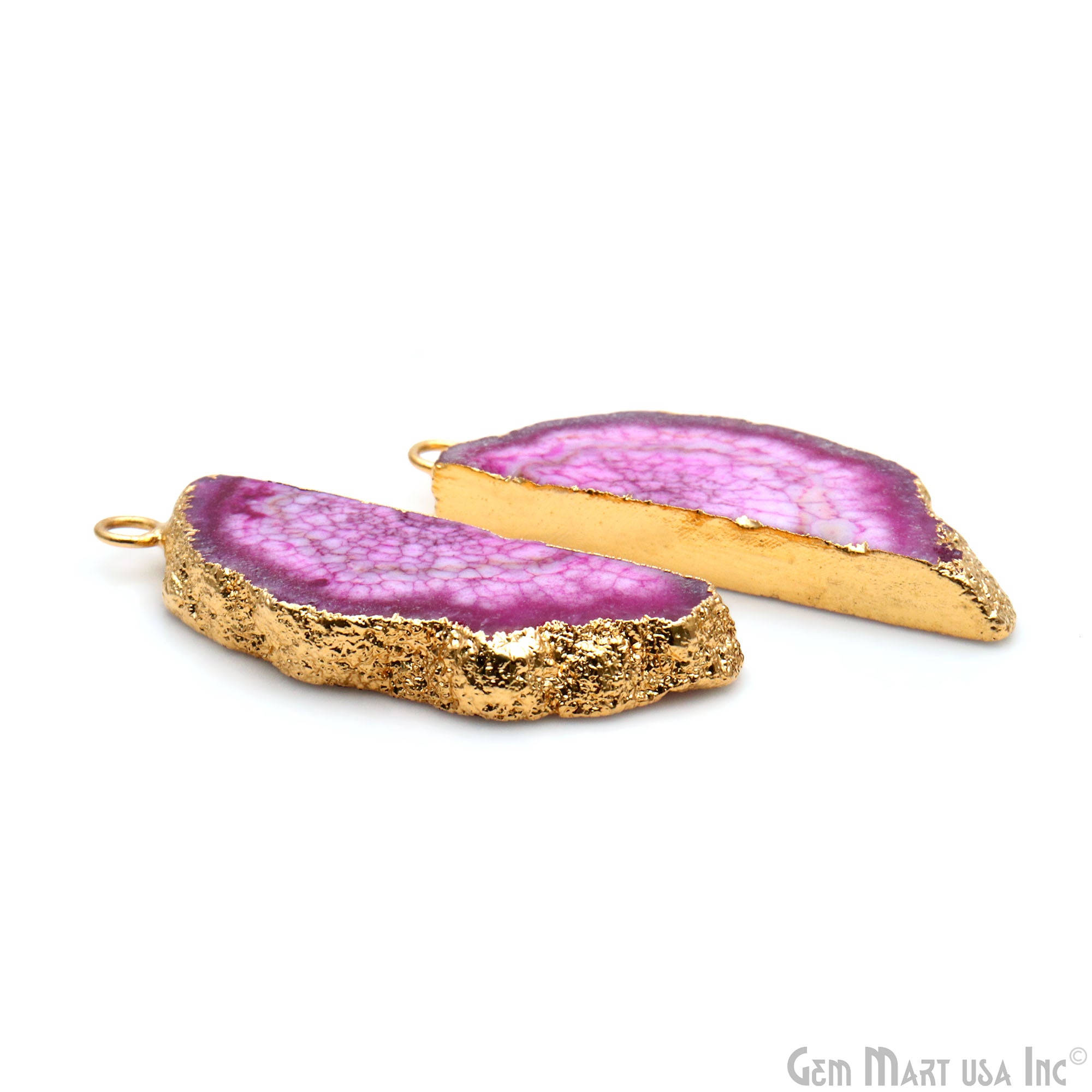Agate Slice 44x15mm Organic Gold Electroplated Gemstone Earring Connector 1 Pair