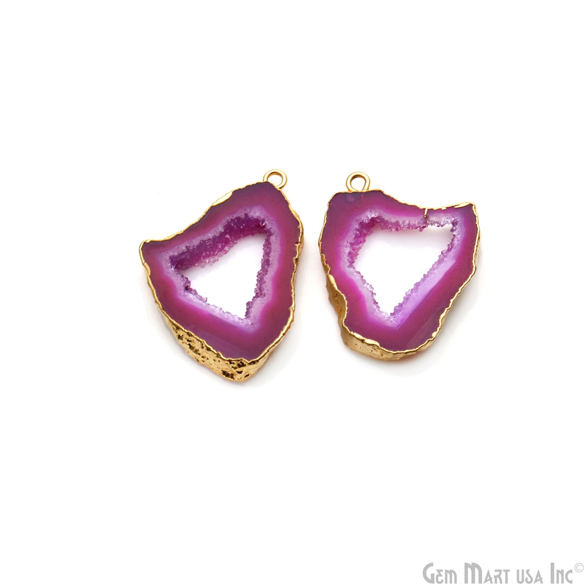 Agate Slice 27x18mm Organic  Gold Electroplated Gemstone Earring Connector 1 Pair