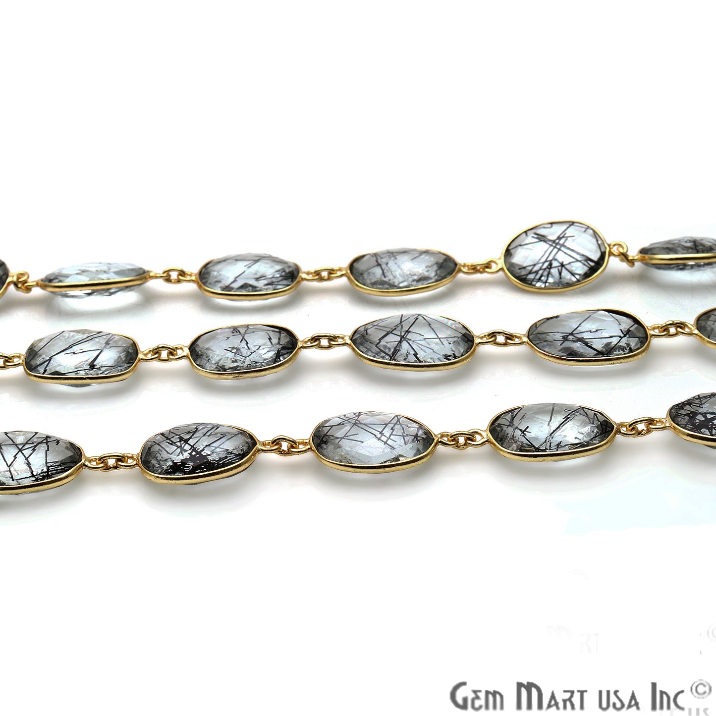 Rutilated 10-15mm Free Form Bezel Link Gold Plated Continuous Connector Chain - GemMartUSA