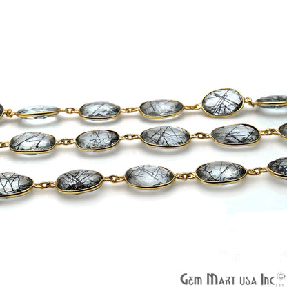 Rutilated 10-15mm Free Form Bezel Link Gold Plated Continuous Connector Chain - GemMartUSA