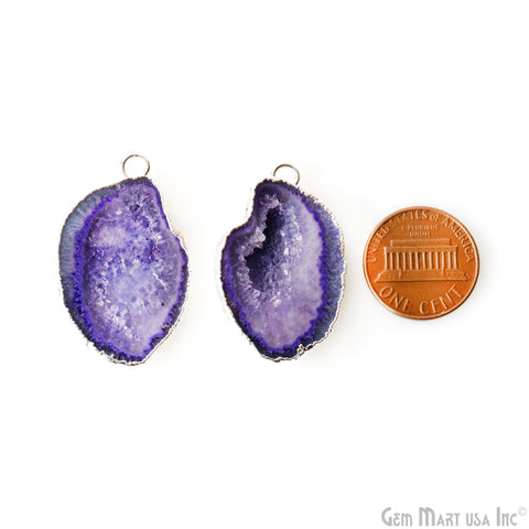 Geode Druzy 21x34mm Organic Silver Electroplated Single Bail Gemstone Earring Connector 1 Pair