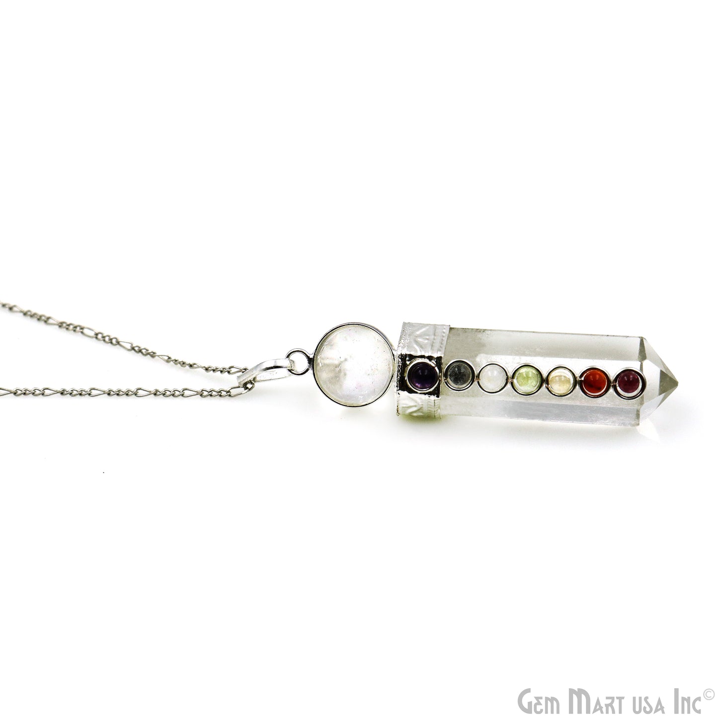 Crystal 7 Chakra 57x12mm Silver Plated Gemstones Necklace Pendant