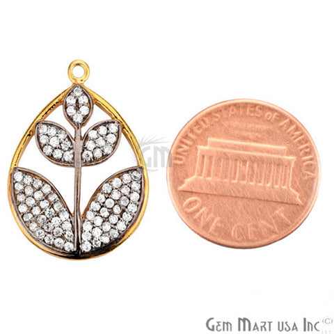 Cubic Zircon Pave 'Leaf' Gold Vermeil Charm For Bracelet & Pendants - GemMartUSA