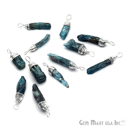 Blue Kyanite Silver Wire Wrapped 18x6mm Jewelry Making Rough Shape Connector - GemMartUSA