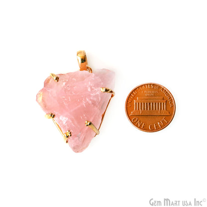 Natural Morganite Organic 33x24mm Gold Plated Prong Setting Single Bail Gemstone Pendant