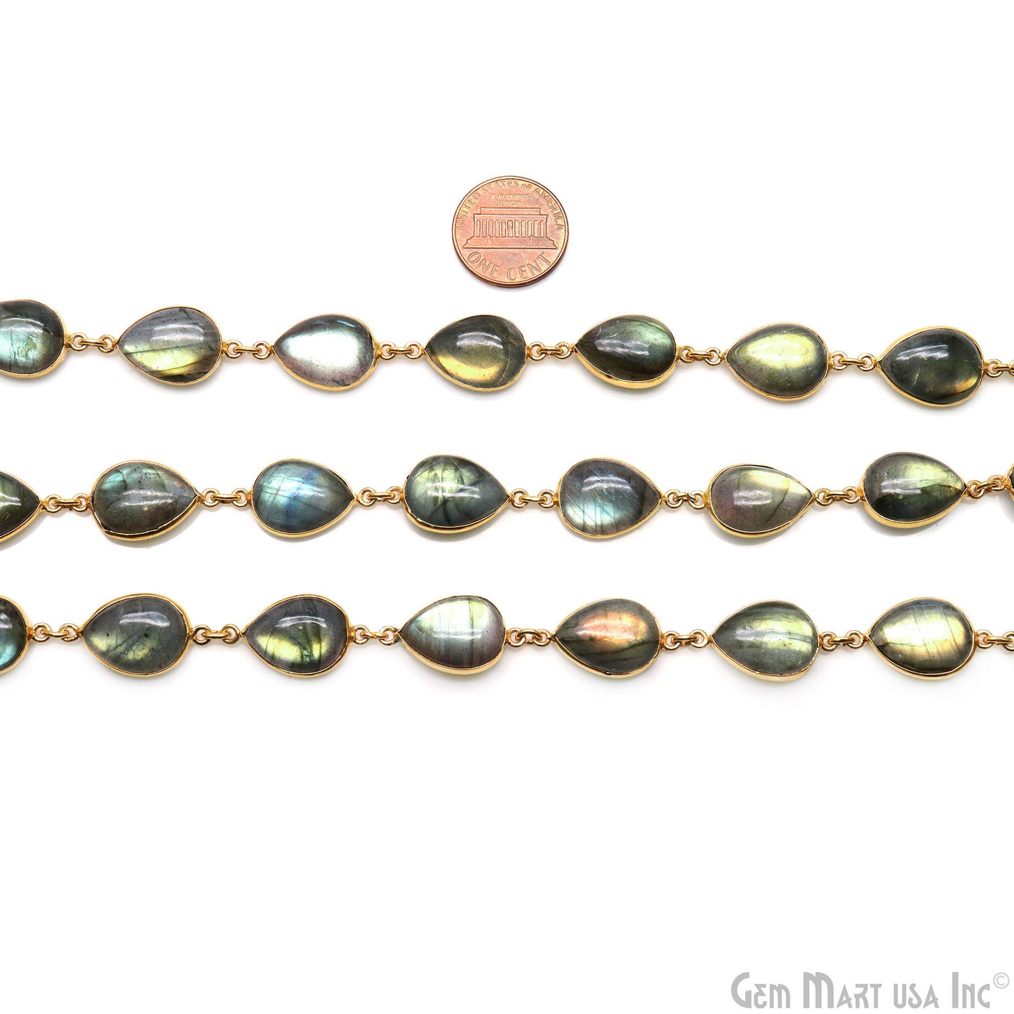 Labradorite 12x16mm Pears Gold Plated Bezel Cabochon Continuous Connector Chain