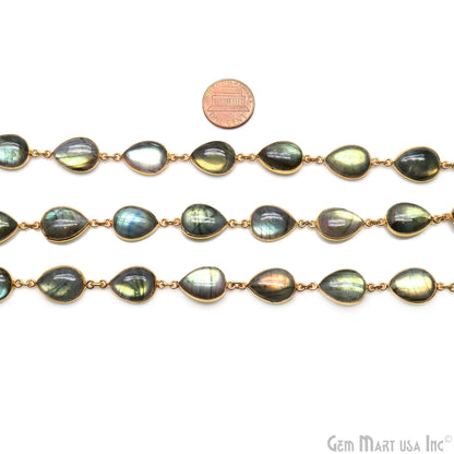 Labradorite 12x16mm Pears Gold Plated Bezel Cabochon Continuous Connector Chain