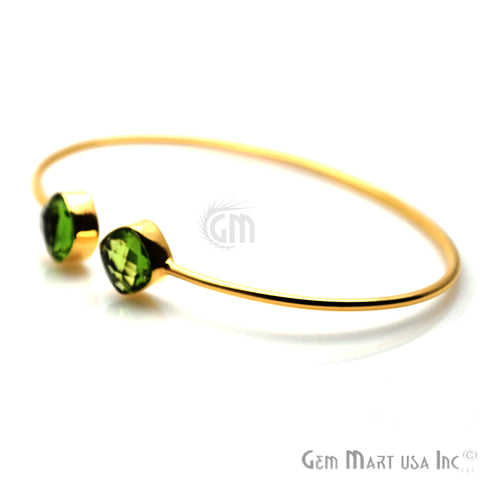 Gold Plated 8mm Cushion Double Stone Adjustable Bangle Bracelet (Choose Gemstone) - GemMartUSA