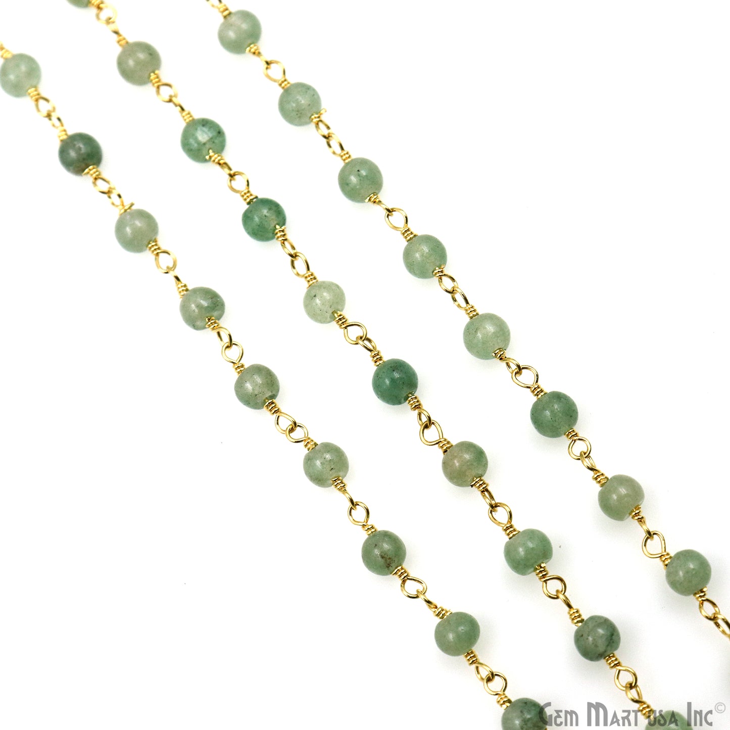 Aventurine Cabochon 3-3.5mm Gold Wire Wrapped Rosary Chain