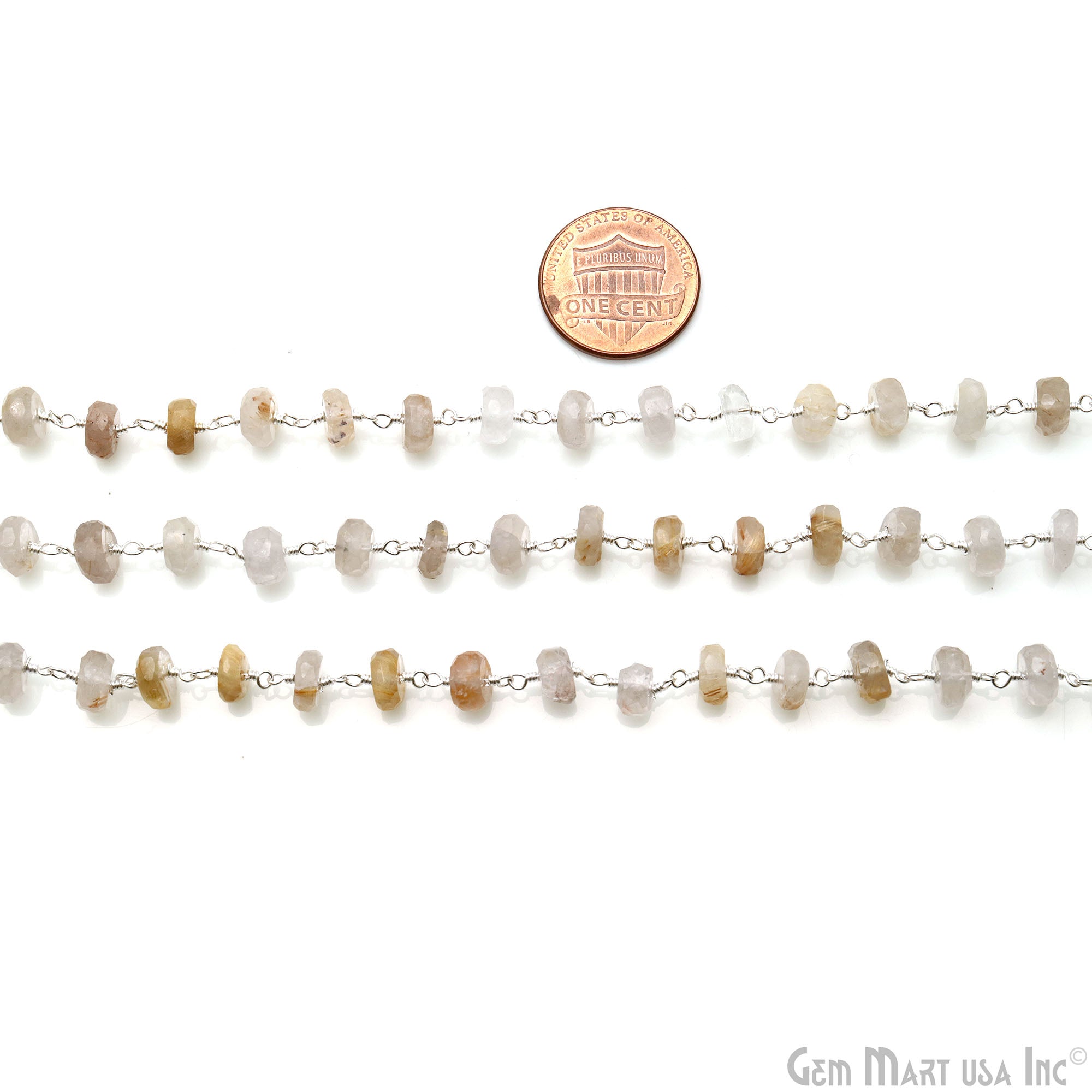Golden Rutile Faceted Beads 6-7mm Silver Wire Wrapped Rosary Chain