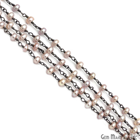 Pink Pearl Rosary Chain, Round Beads, Black Plated Rosary, Natural Pink Pearl Gemstones, Rosary Chain, DIY Jewelry 4-5MM