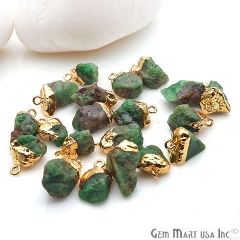Rough Emerald Gemstone 12x16mm Gold Edged Bracelets Charm Connector - GemMartUSA