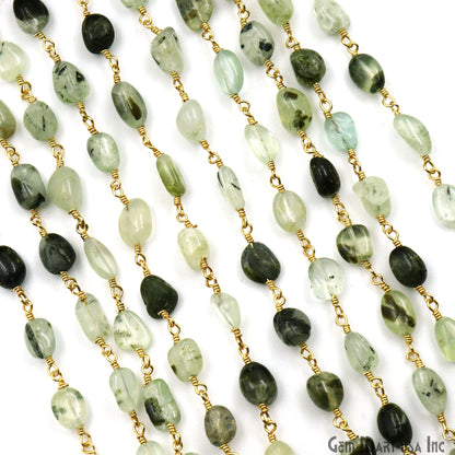 Green Rutile Tumble Beads 8x5mm Gold Plated Gemstone Rosary Chain