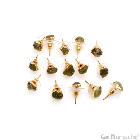 Natural Rough Gemstone 8x5mm Gold Electroplated Stud Earring