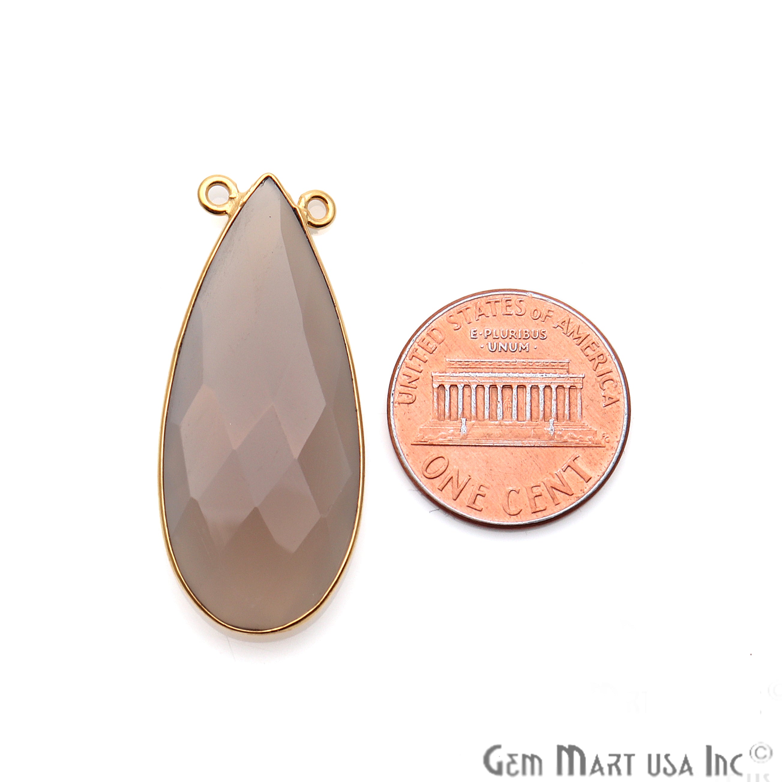 Smoky Chalcedony 37x15mm Pears Gold Plated Double Bail Connector - GemMartUSA