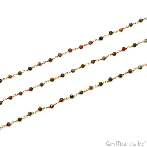 Unakite Gold Plated Wire Wrapped Gemstone Beads Rosary Chain (764057157679)