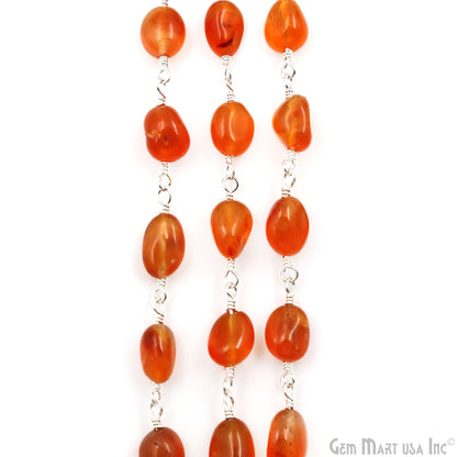 Carnelian Tumble Beads 8x5mm Silver Plated Gemstone Rosary Chain