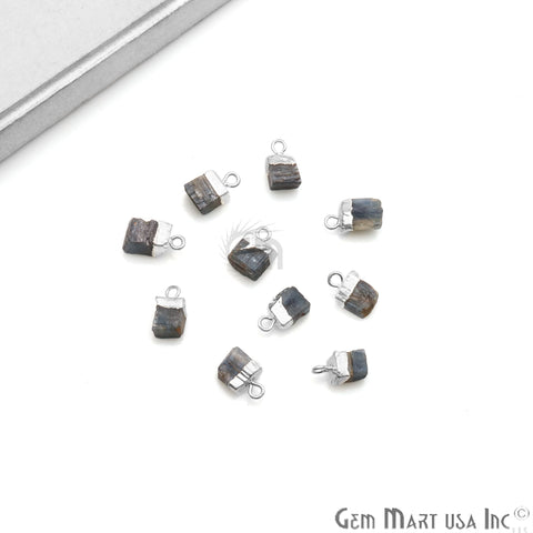 Rough Kyanite Gemstone 13x6mm Organic Silver Edged Connector - GemMartUSA