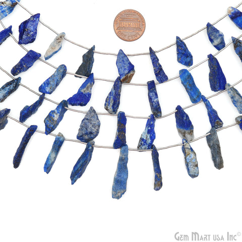 Lapis Rough Beads, 9.5 Inch Gemstone Strands, Drilled Strung Briolette Beads, Free Form, 12x20mm