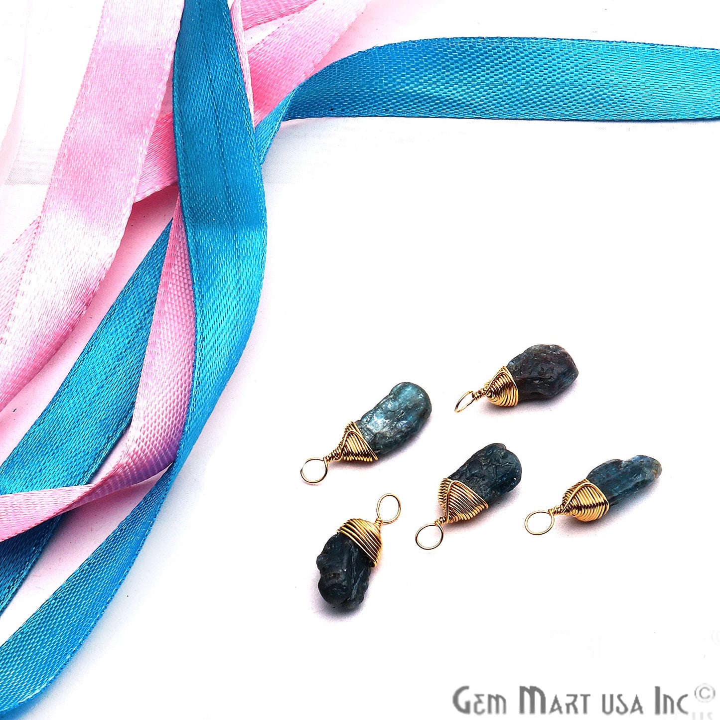 Blue Kyanite Gold Wire Wrapped 18x6mm Jewelry Making Rough Shape Connector - GemMartUSA