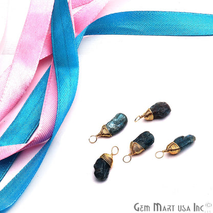 Blue Kyanite Gold Wire Wrapped 18x6mm Jewelry Making Rough Shape Connector - GemMartUSA