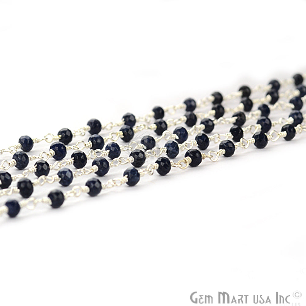 Black Sapphire Jade Silver Plated Wire Wrapped Beads Rosary Chain (763816542255)