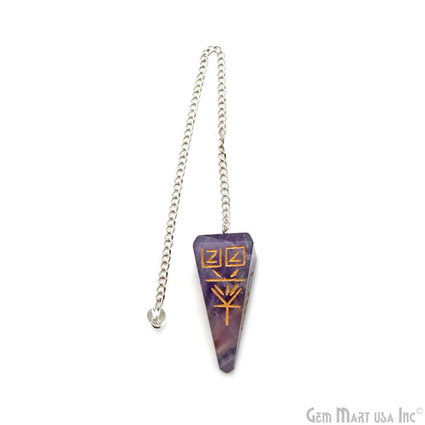 Gemstone Healing Pendulum Pendant, 44x17mm Healing Gemstone With Chinese Symbols, Reiki Symbols Pendulum